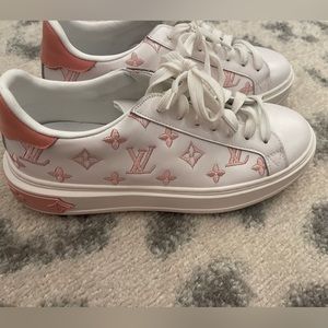 Monogram embroidered pink and white sneakers sz.8